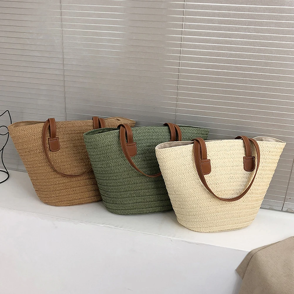 

Summer Women Handbags Large Capacity Woven Underarm Bag Fashion Casual Simple Solid Color Portable Elegant for Weekend Vacation