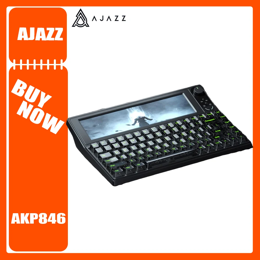 AJAZZ AKP846 Mechanical Keyboard Wired Metal Knob 10.1 Inch Screen 84 Keys Hot Swap Gaming Keyboards Customization Gifts