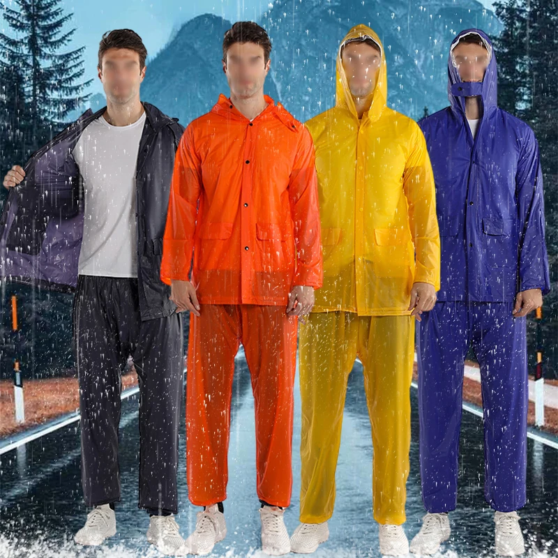 1 Set Adult Rain Ponchos Unisex Hooded Raincoat For Hiking Camping Rain Ponchos PVC Men Women Travel Raincoat Jacket Pants Suits