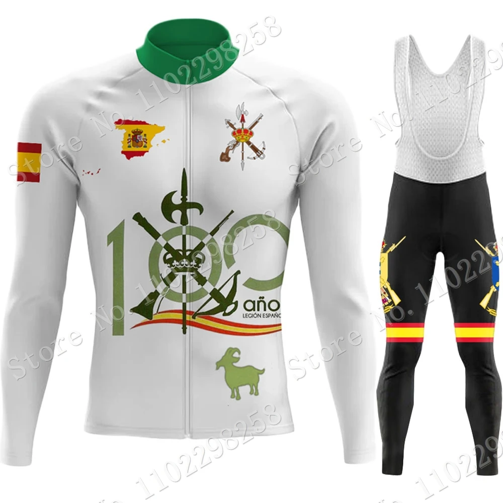 100 Years of Legion Spanish Winter Cycling Jersey Set 2023 Thermal Fleece Clothing Suit Long Sleeve MTB Bike Road Pants Bib Ropa