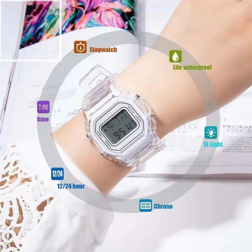 Sports Electronic Watch Men and Women Square Junior High School High School Students White LED Digital Watches image 2