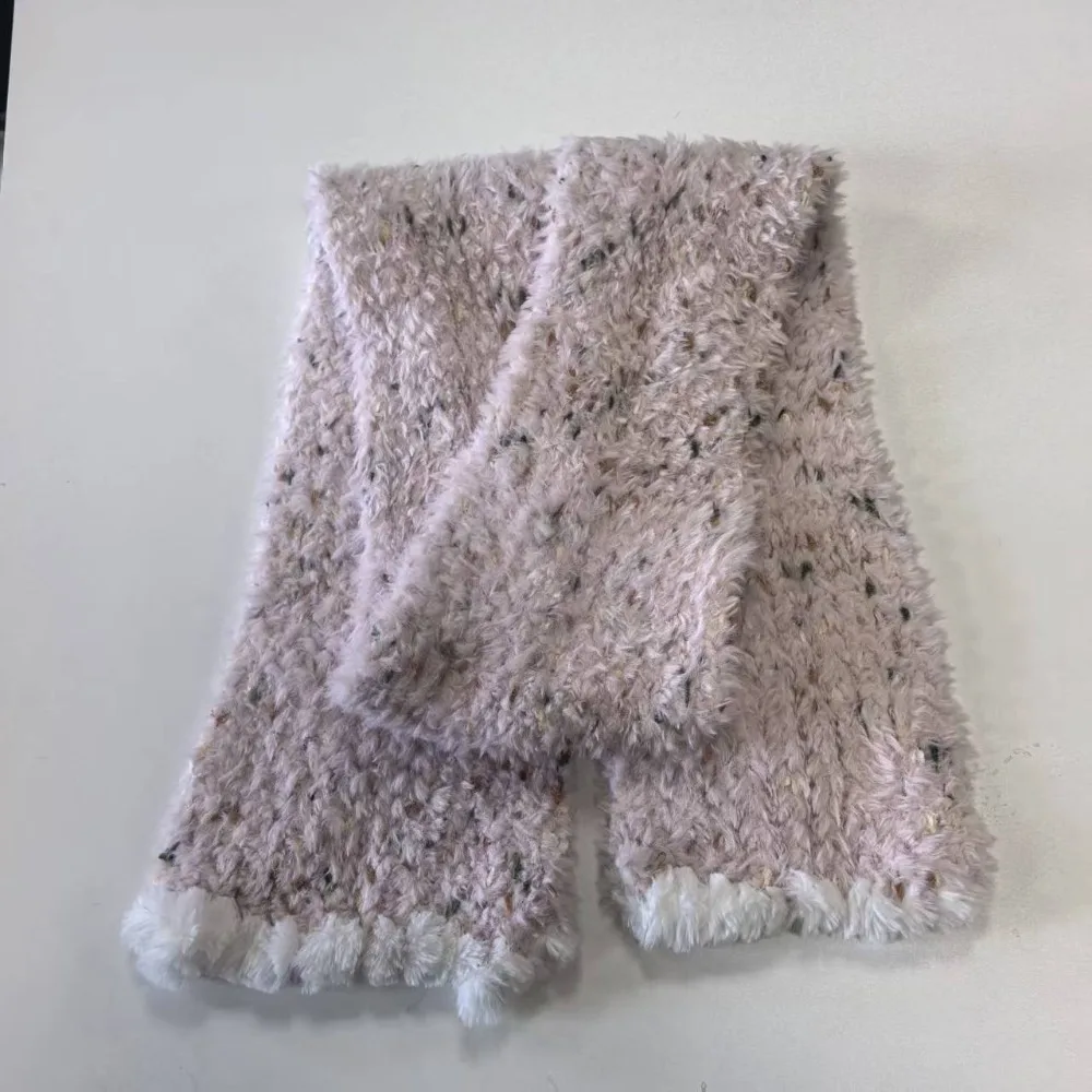 New Soft Texture Knit Scarf Thick Knit Fringe Trim Winter Scarf Foldable Warm Neck Warmer Daily Outfits