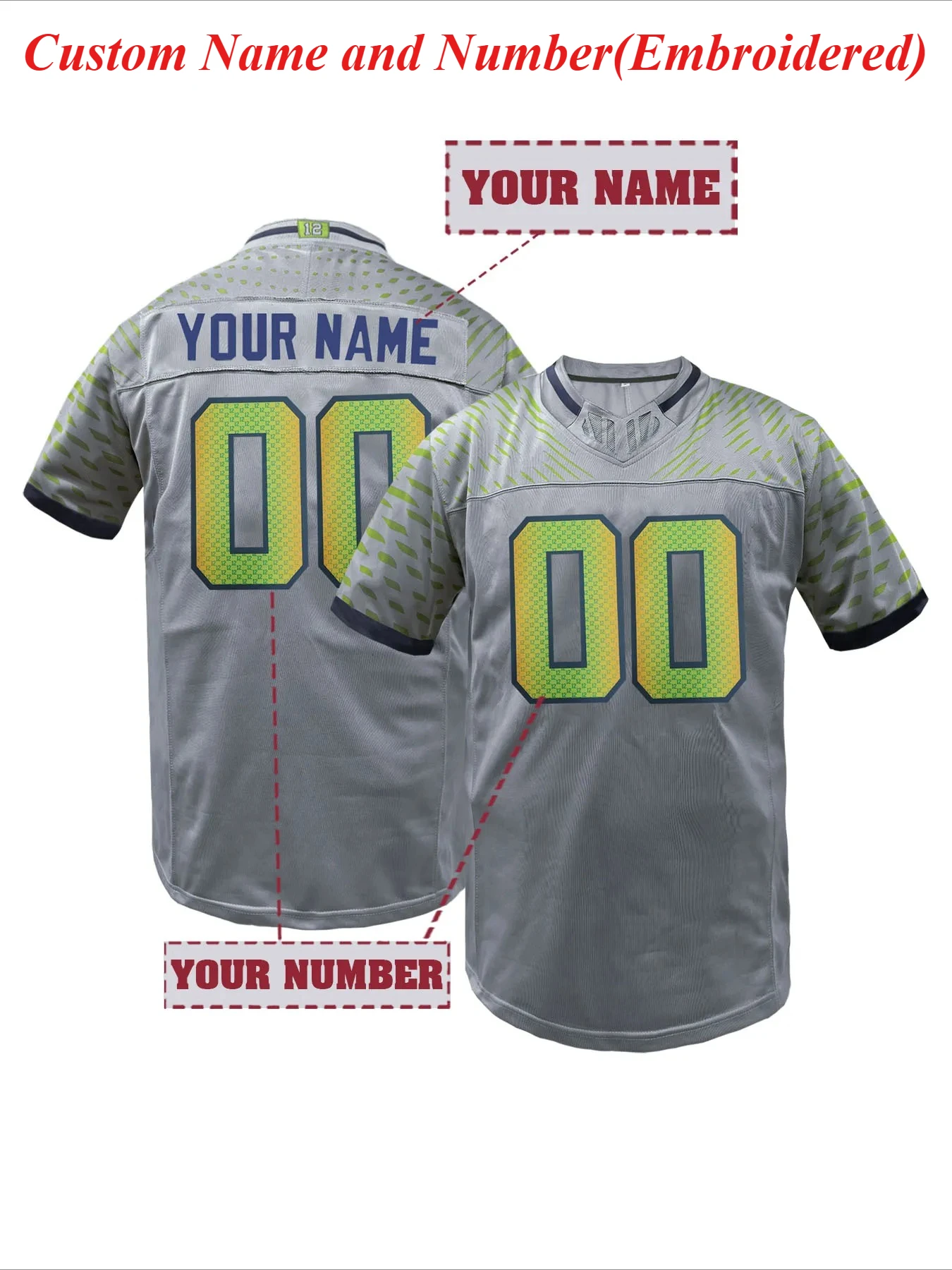 Camiseta de Fútbol Americano Personalizada con Nombre y Número para Hombre; Ropa Deportiva Casual Cosida Personalizada para Camisetas de Fútbol de Seattle