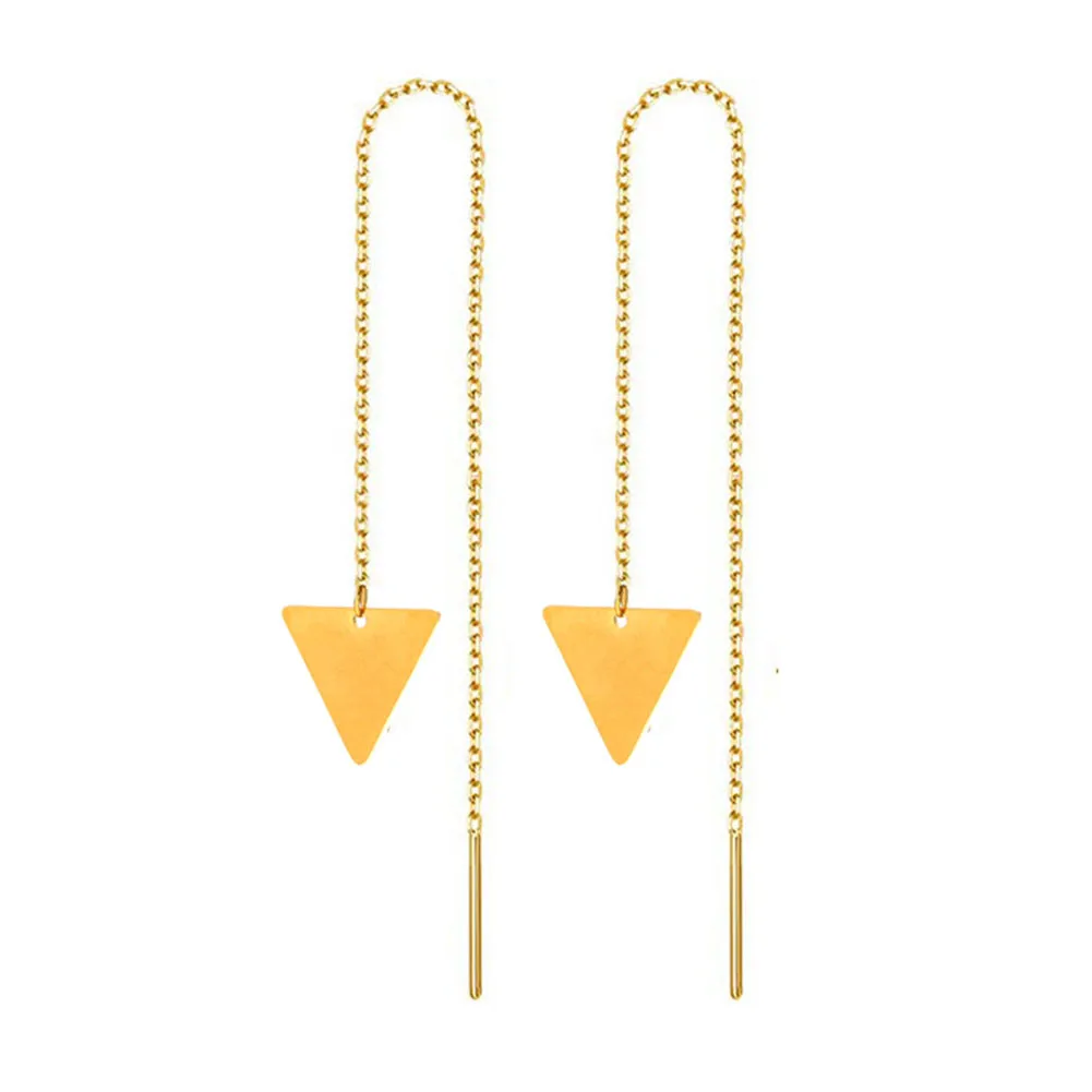 Stainless Steel Tassel Chain Triangle Threader Earrings for Women Geometric Long Heart Drop Earrings Jewelry