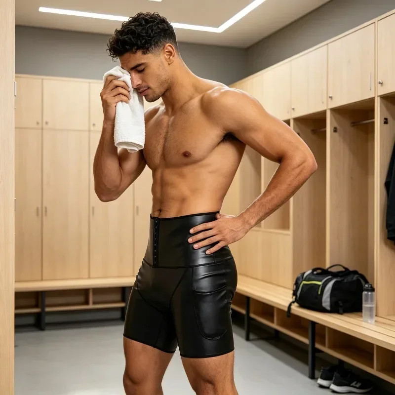 Mens Tummy Control High Waist Shaping Pants Butt Lifting Compression Fitness Pants with Pockets