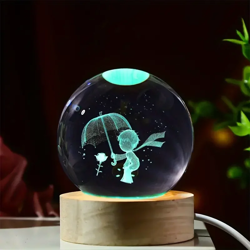 1 pc 3D carved umbrella boy crystal ball, nightlight, indoor tabletop, suitable for friends and family gifts, graduation gifts