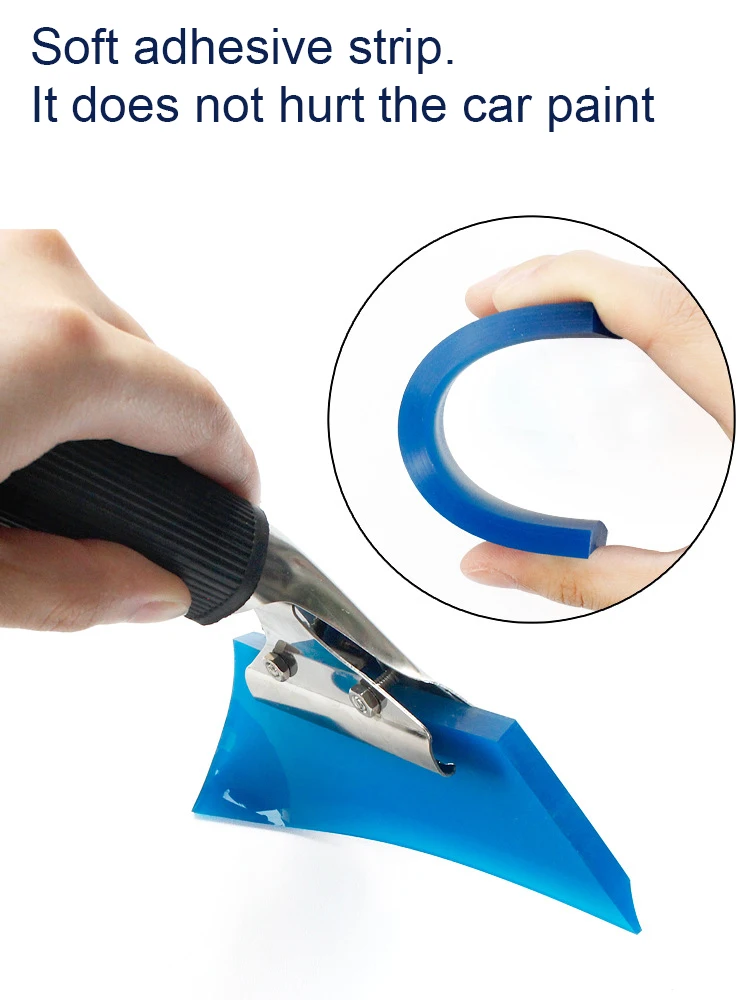 1Pc BlueMax Rubber Scraper Blades Shovel Handle Window Tint Glass Wash Cleaning Tool Carbon Film Wrapping Car Squeegee