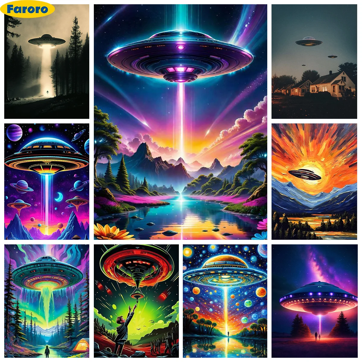 

UFO Diamond Painting Kit Spacecraft Picture Diy Diamond Embroidery Cross Stitch Science Fiction Home Wall Decor Hand Boy Gift