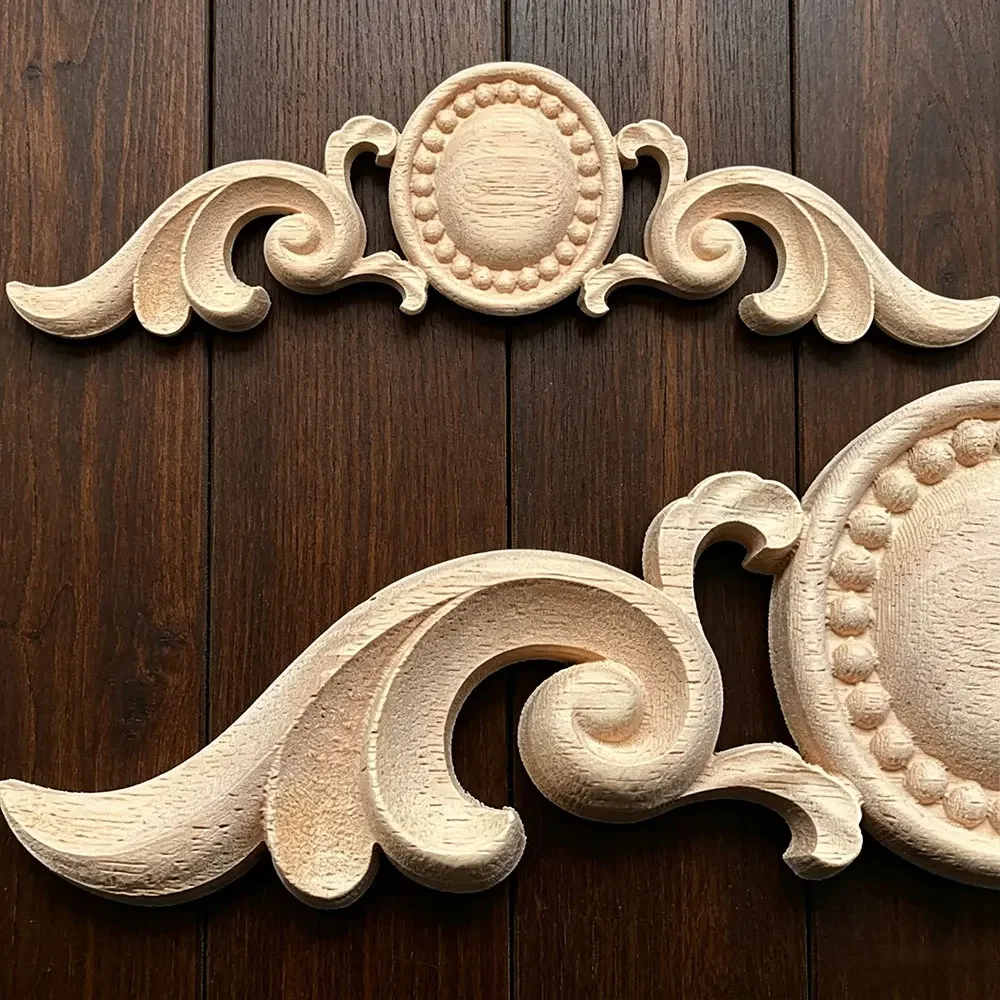 2PCS 26-33cm Wood Carved Appliques Corner Onlay Furniture Decal Wall Vintage Decor Door Headboard Dresser Cabinet Bed Stairs