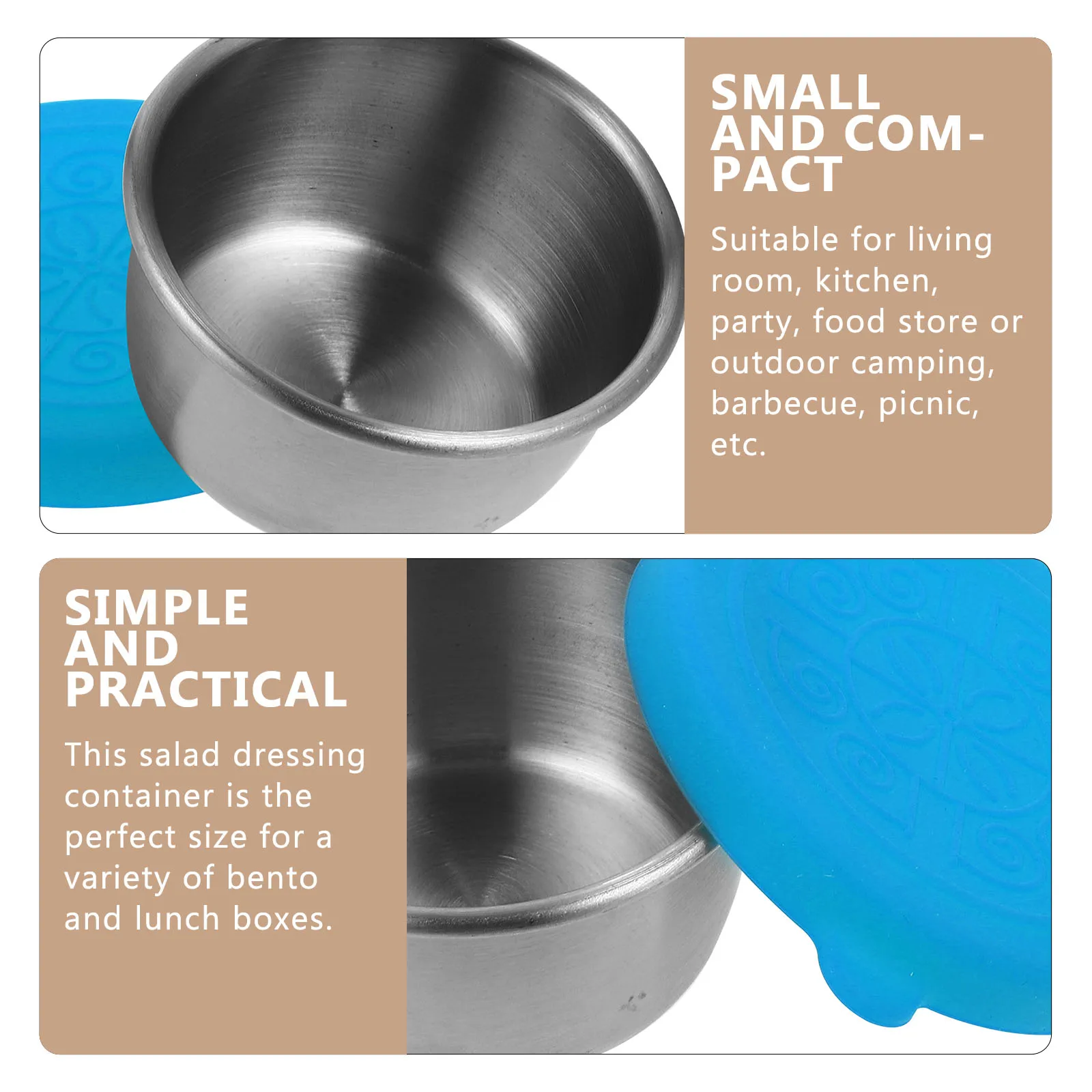 

3 Pcs Stainless Steel Cup Sauce Travel Food Containers with Lids Silica Gel Dipping Bowls