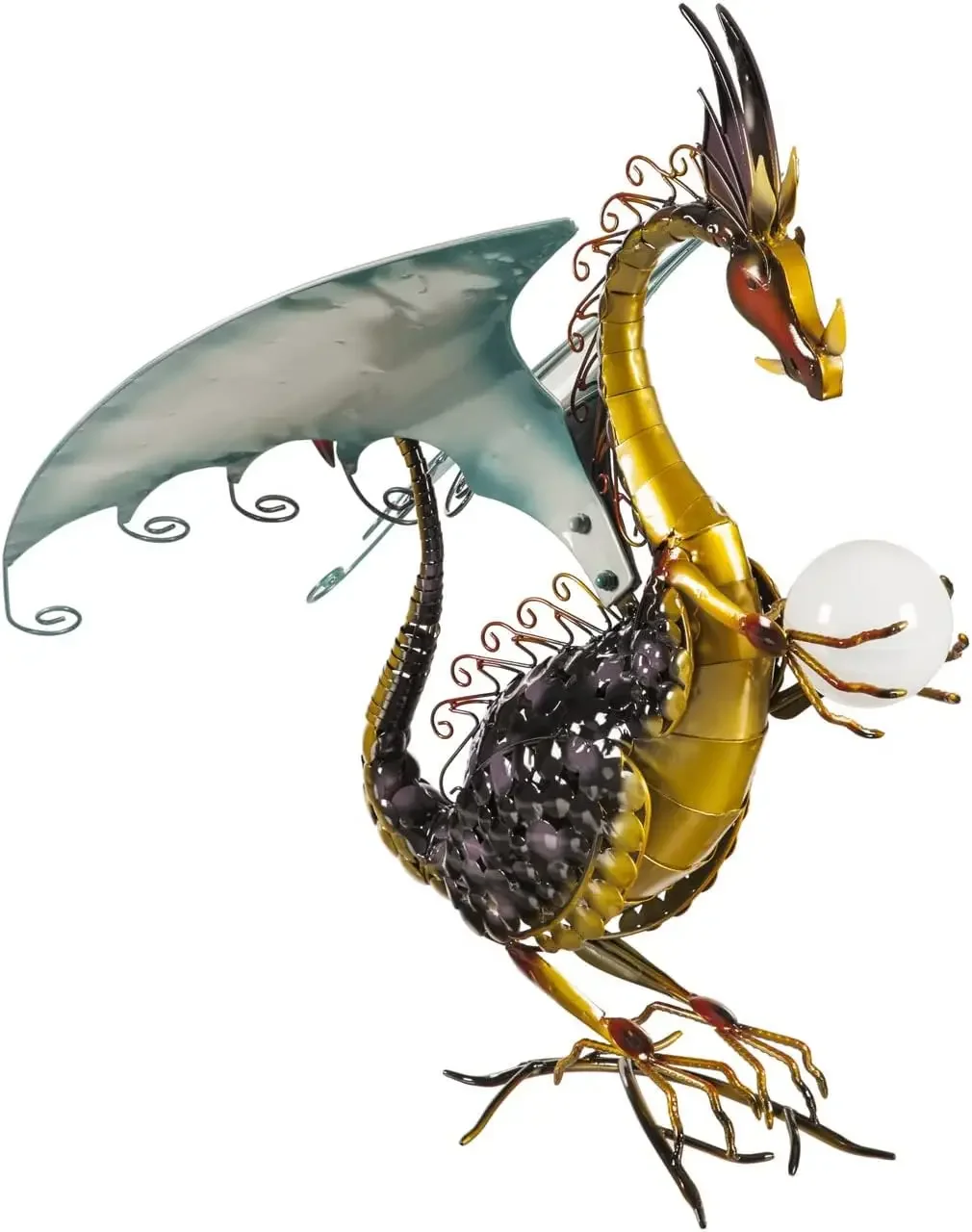Wind & Weather Dragon Garden Sculpture with Solar Globe |13.75 x 19 x 25.4 Inches |Weather Resistant and Outdoor Safe |Porch Gar