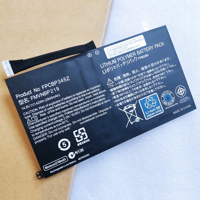 FPCBP345 FMVNBP219 FPCBP345Z FPB0280 Laptop Battery 14.8V 42Wh 2840mAh For Fujitsu LifeBook UH572 UH552 Ultrabook