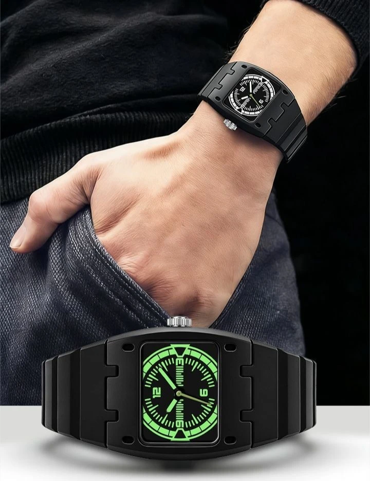 Vintage Style Luminous Waterproof Sports Quartz Watch Men's Trendy Square Analog Digital Display Outdoor Fashion Watch