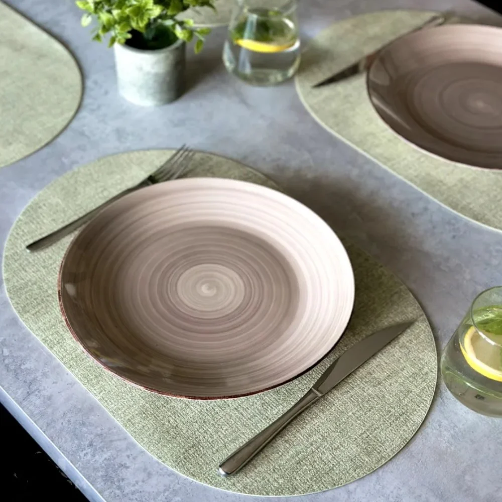 1/4/6PCS Oval Faux Leather Placemats Oil-Proof Kitchen Table Mats Green Dining Coffee Place Mats for Gift