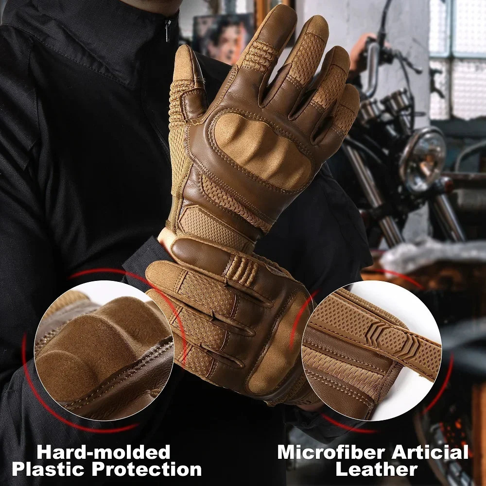 Touchscreen Leather Tactical Glove Outdoor Riding Cycling Combat Airsoft Shooting Paintball Hunting Sport Full Finger Gloves Men