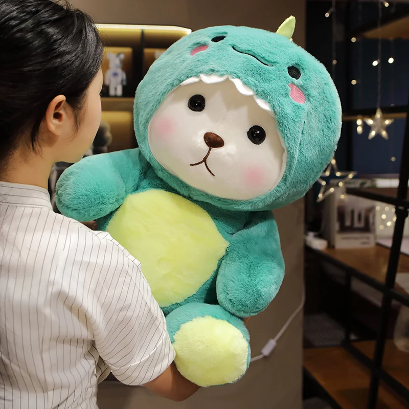 Oso de peluche Kawaii para niños, juguete de peluche de dinosaurio verde, muñeco de peluche de dibujos animados, almohada cómoda para bebés, regalos