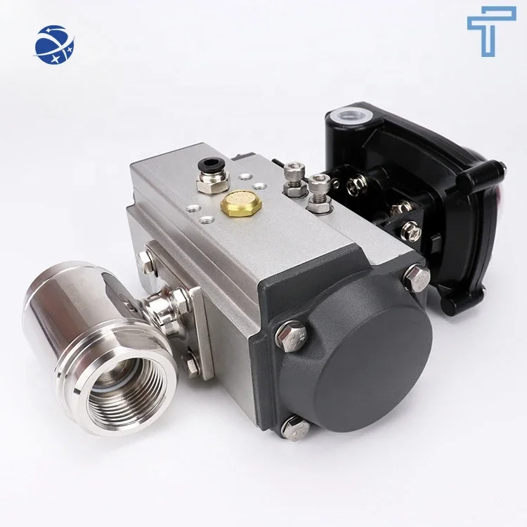 Stainless steel  sanitary threaded pneumatic two way 3pc package ball valve with limit switch DN25