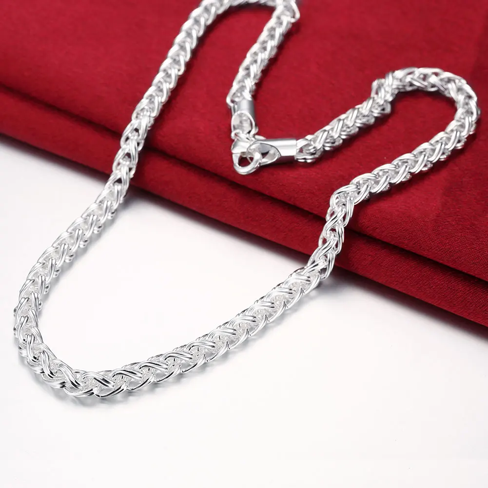 Modische 925 Sterling Silber 6MM Gedrehte Kreisketten-Armband-Halsketten-Schmucksets für Damen und Herren Klassisches Mode-Party-Geschenk – Detail 5