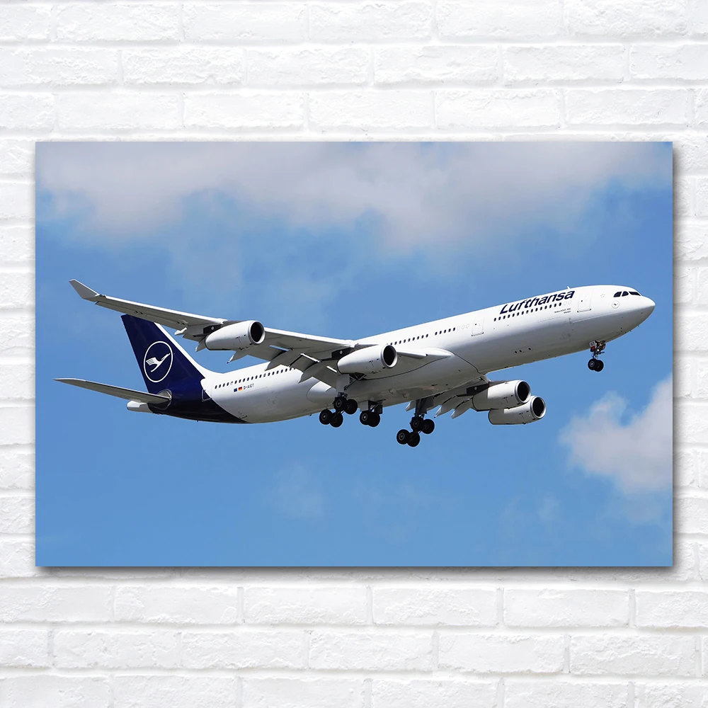 Airbus A340-300 Landing Poster Airplane Canvas Painting Modern Airliner Printed Wall Art Picture for Living Room Home Decor