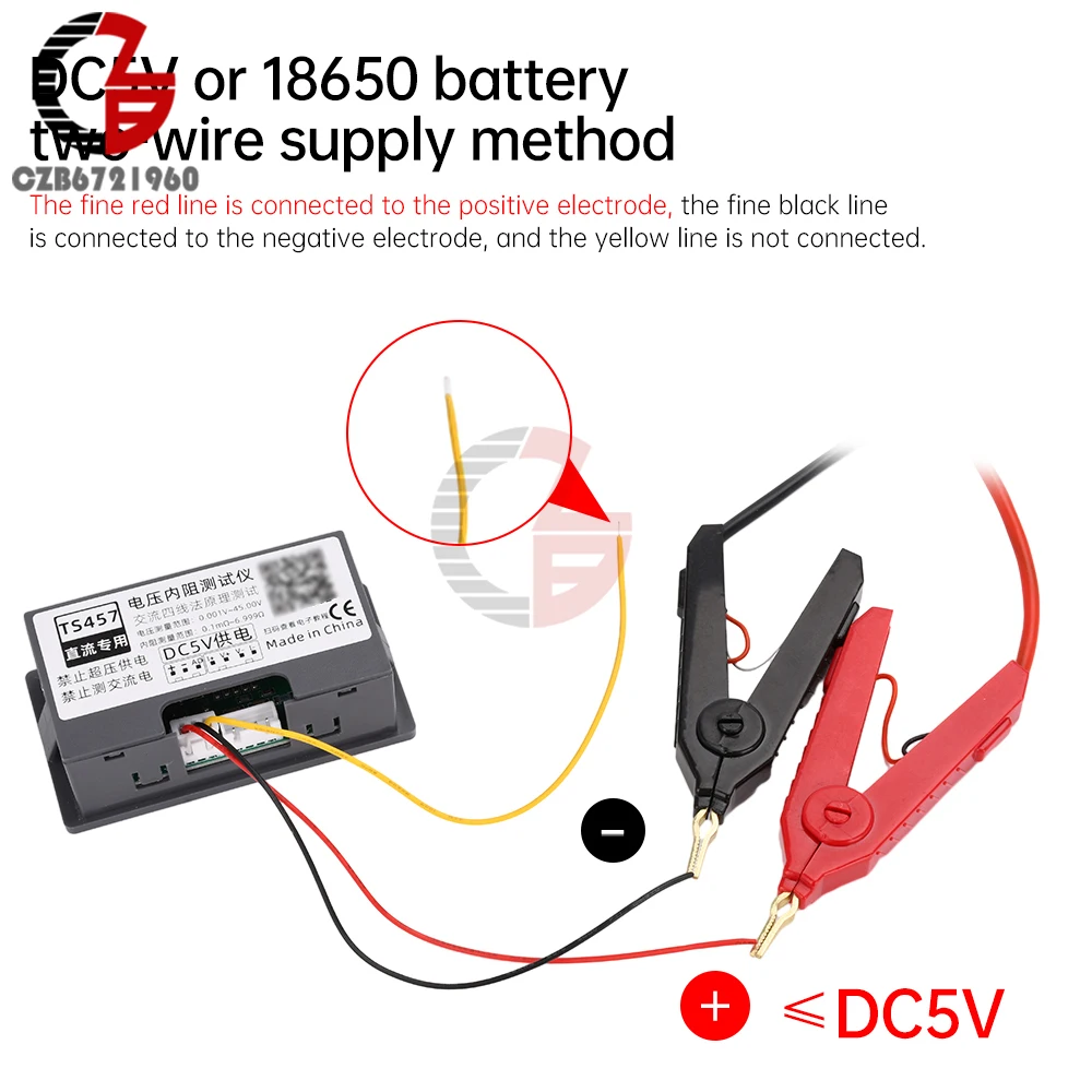 TS457 DC5V Tester rezystancji wewnętrznej napięcia 5 zestawów woltomierza nagrywanie pomiarowe 4-przewodowy tester akumulatora z klipsem Kelvin