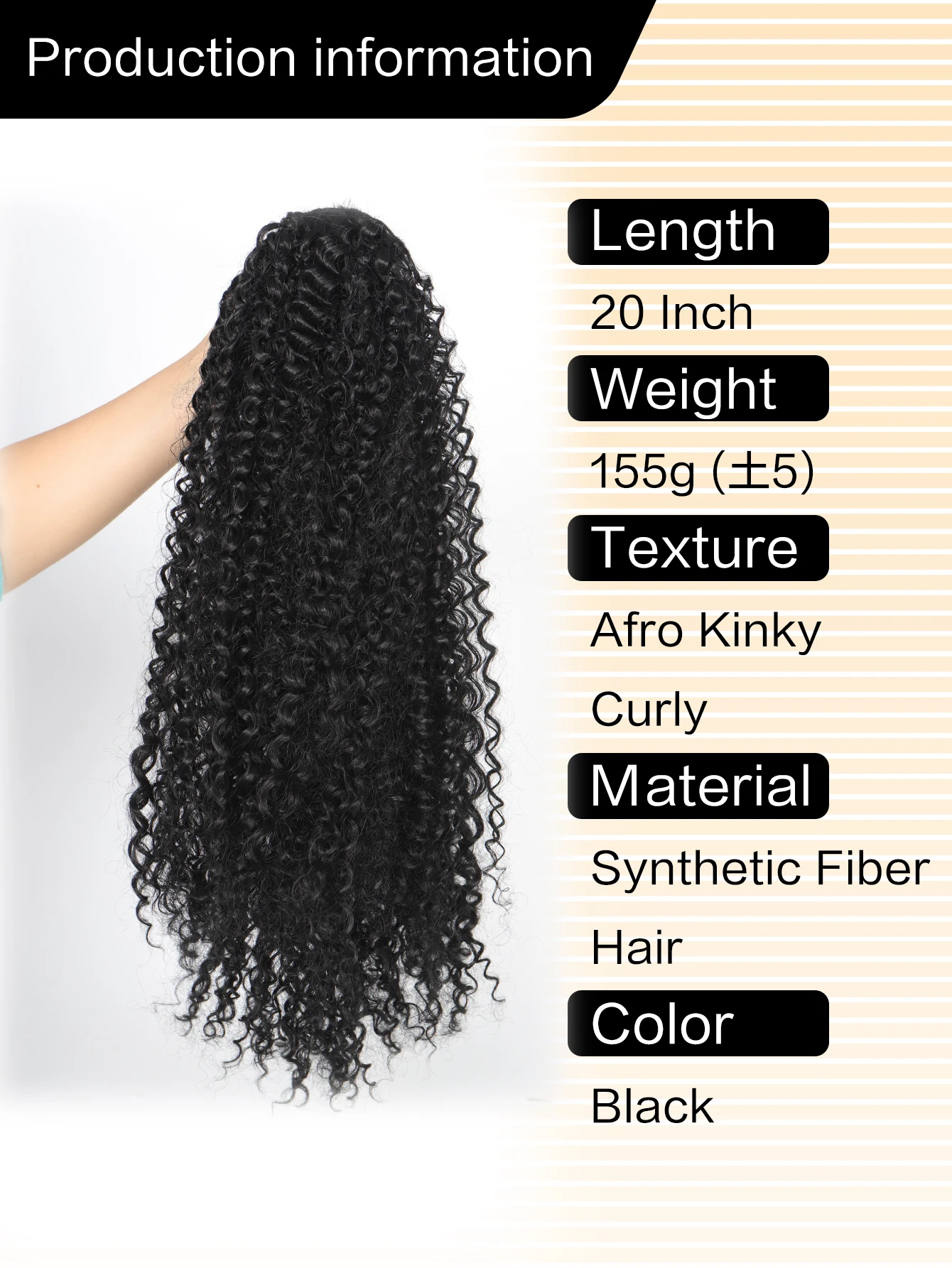 Synthetic Drawstring Ponytail Extension for Black Women 20 Inch Synthetic Long Curly Pony Tails for Daily Use Fluffy Hairpiece