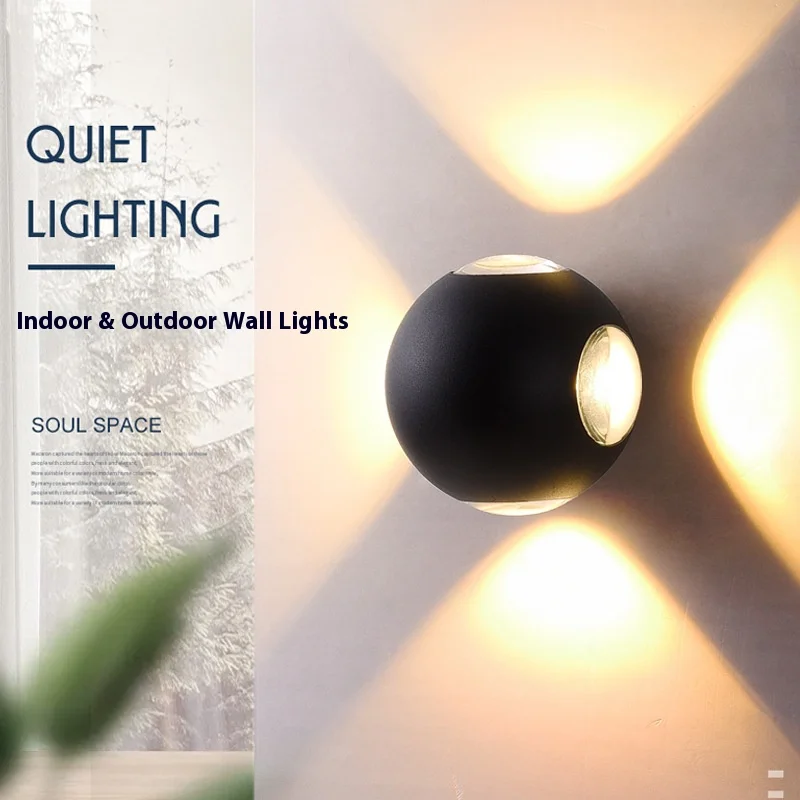 

20W Modern Sphere Wall Light, 4-Sided Cross Glow for Hotel Hallway, Stairs, Balcony Indoor Outdoor Decoration