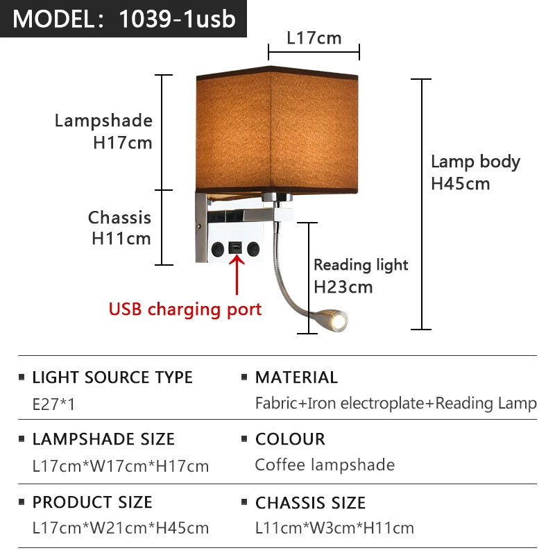 Modern LED Wall Lamp American Fabric Retro with Switch USB Interface Reading Lamp for Living Room Hotel Bedroom Bedside Lamp image 3