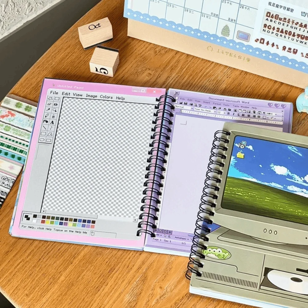 Y2K B6 Size Spiral Notebook 60 Pages Vintage Desktop Layout Desktop Layout Journal Spiral Binding Computer Notebook Journaling