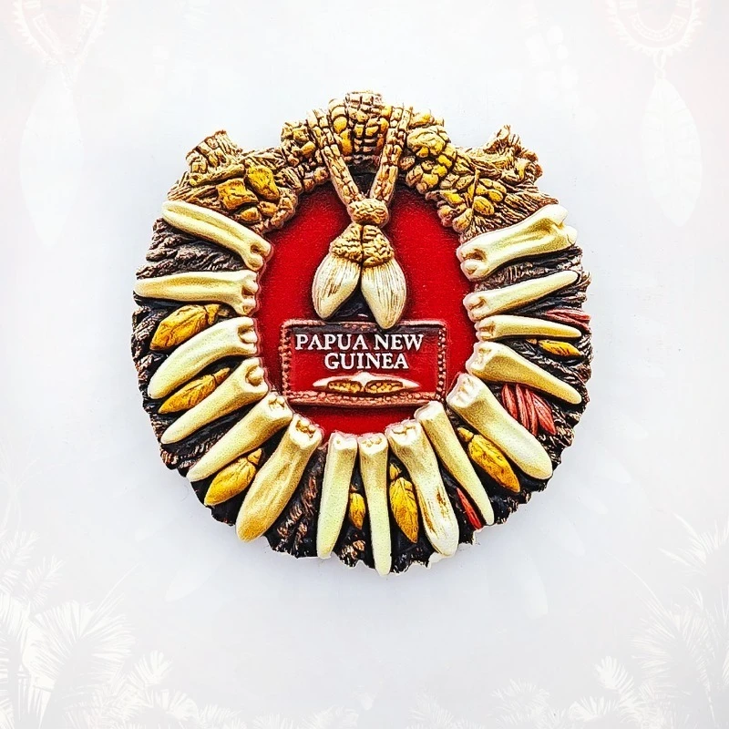 بابوا غينيا الجديدة القبلية قلادة مغناطيس الثلاجة - ثلاثية الأبعاد الفن الأصلي تذكارية قذيفة وديكور ريشة هدية المحيط الهادئ الفريدة
