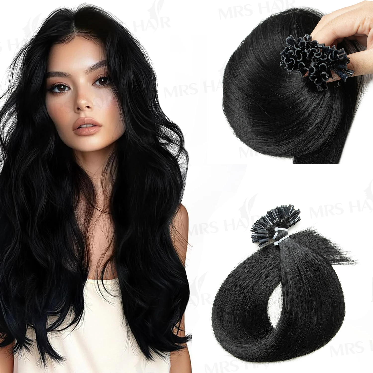 

MRSHAIR U-образные наращивание волос, человеческие волосы, предварительно склеенные наращивания, шелковистые, прямые, шелковистые, гладкие, без повреждений для женщин, 30 г/50 подставок