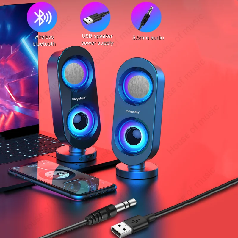 Computer Audio Home Desktop Notebook Speakers USB Wired Bluetooth Speakers Shocking Stereo RGB Color Atmosphere Lighting Effect