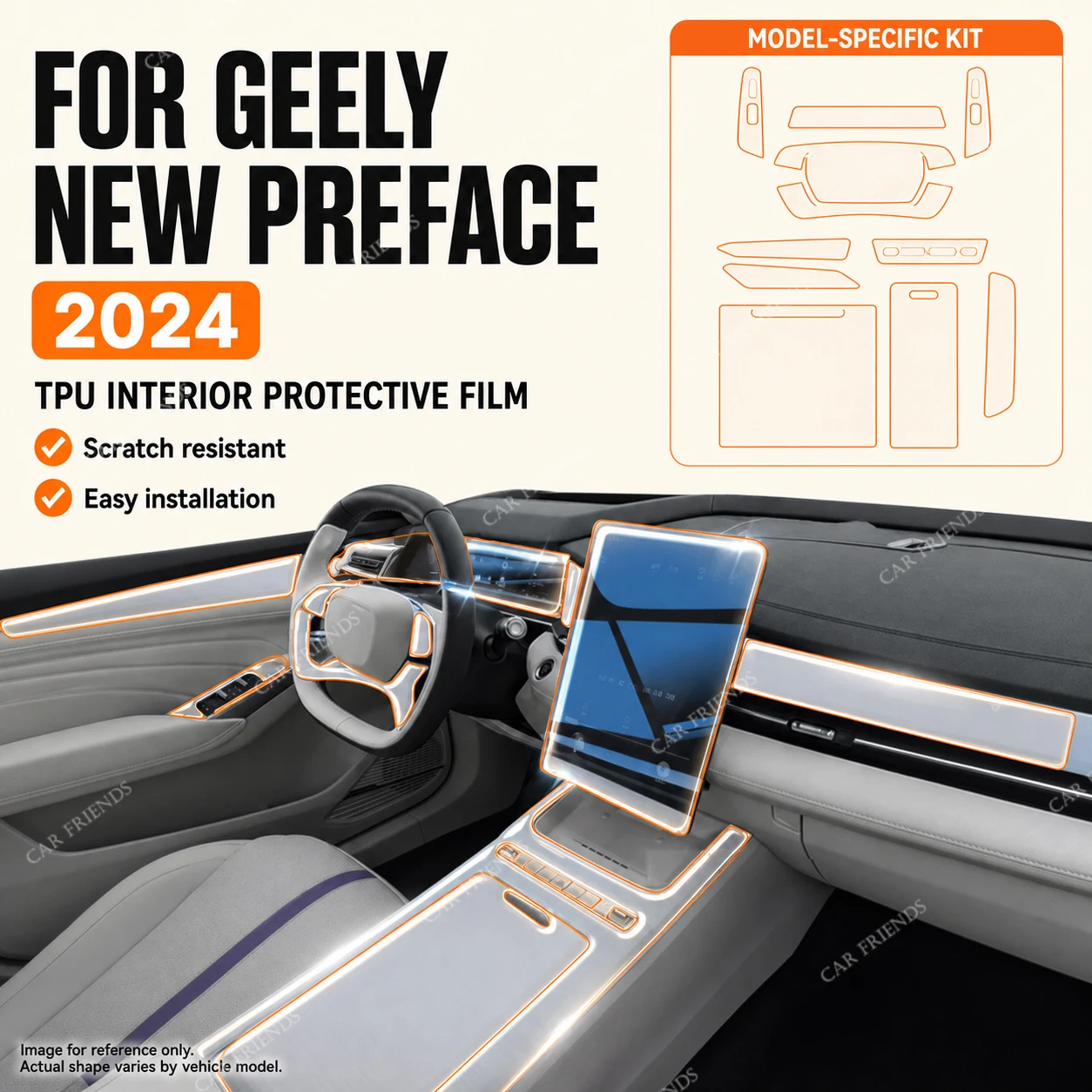 For Geely New Preface GL GF 2024 2025 Transparent TPU Dashboard Screen Panel Protective Film Interior Anti-Scratch Sticker