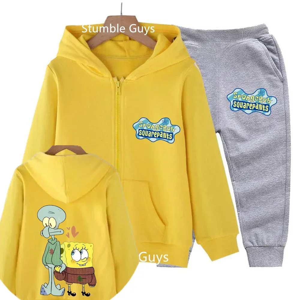 

2024 Lovely SpongeBob Pattern Elastic New Long Sleeve Suitable for Kids Fall Winter Wear Trendy Design Kawaii Hoodie Tracksuit