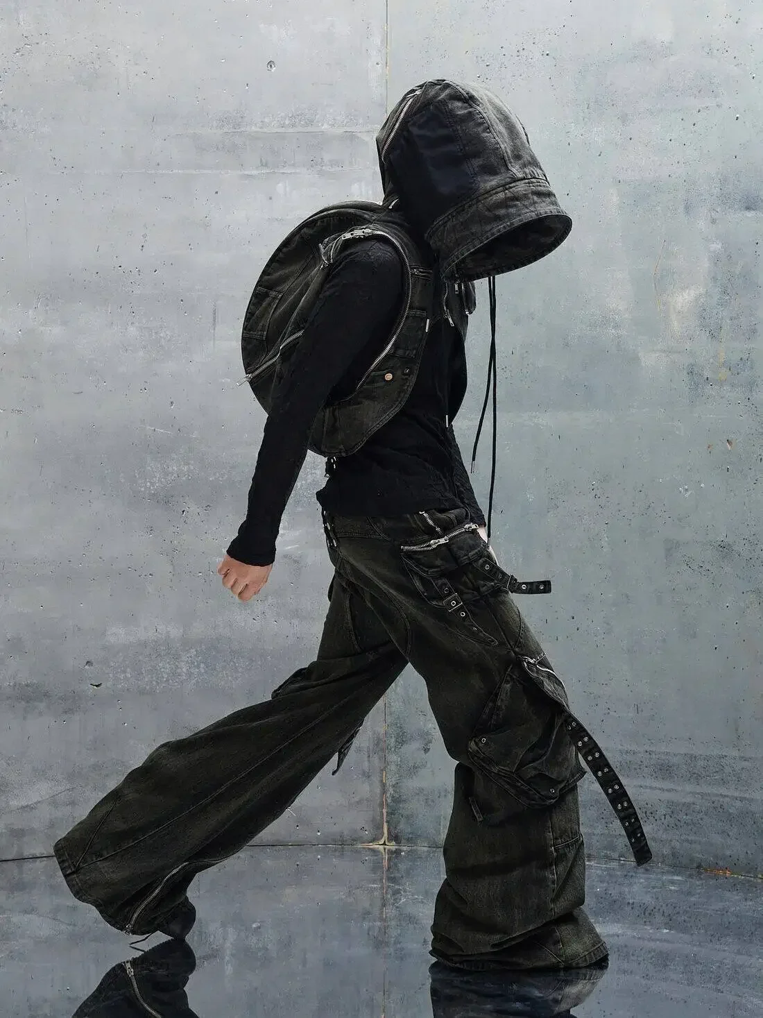 NO FAITH STUDIOS Heavy Craft Multi-zipper Tooling Cowboy Hat Backpack Vest Vest Multifunctional Bag