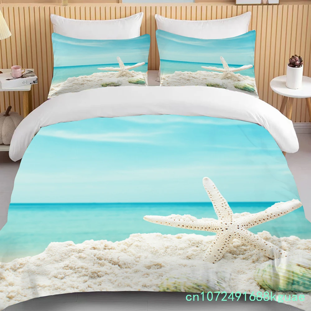 Ocean Bedding Set Coast Beach Duvet Cover Set Blue Starfish Bed Set Kids Teen Shell Home Textiles Summer Bedspread Quilt Cover