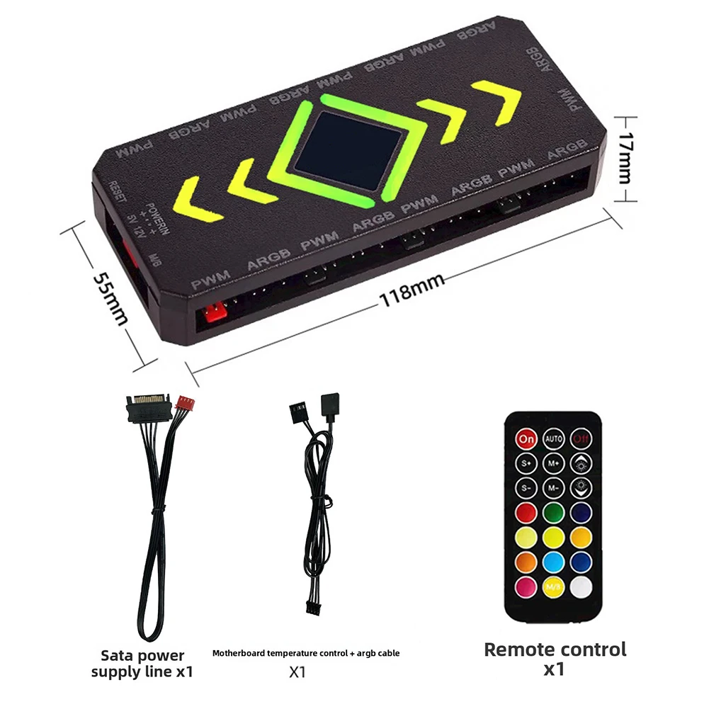 9 Pin 5V 3Pin ARGB And 4Pin For PWM Fan Hub Controller With Remote For PC Case Cooling System Magnetic Base Synchronous For Ligh