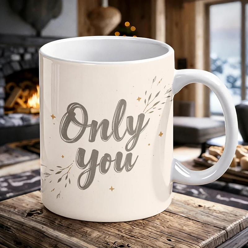 

1pcs Minimalist 'Only You' branch and leaf ceramic cup with handle, creative coffee cup, milk cup, office tea cup, drinking cup