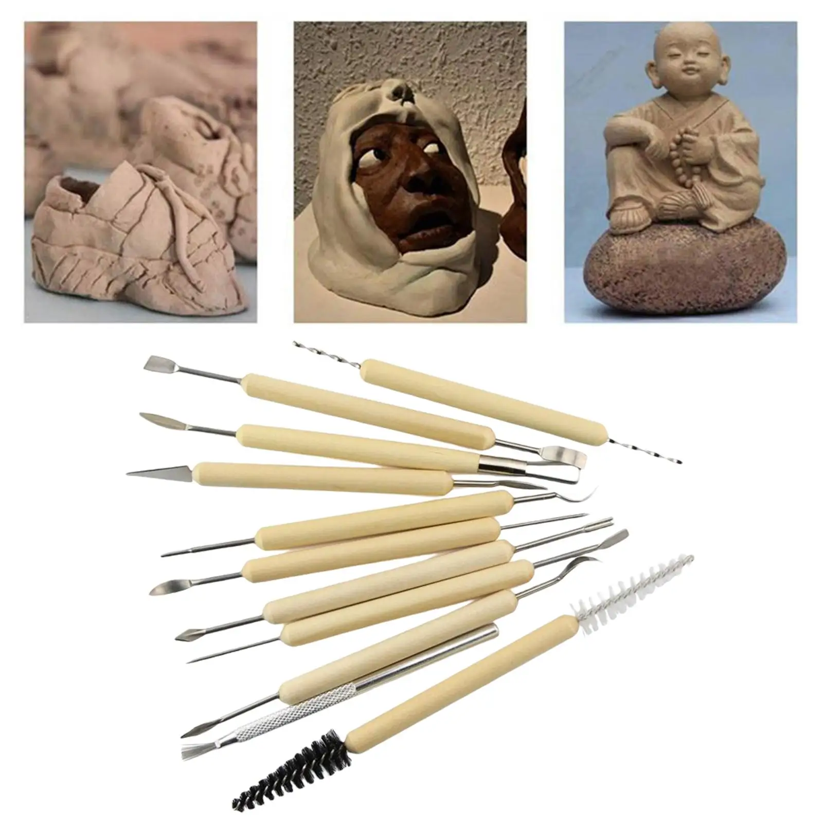 11Pcs Clay Sculpting Set Carving Wax Smooth Wooden Handles Modelling Ceramic