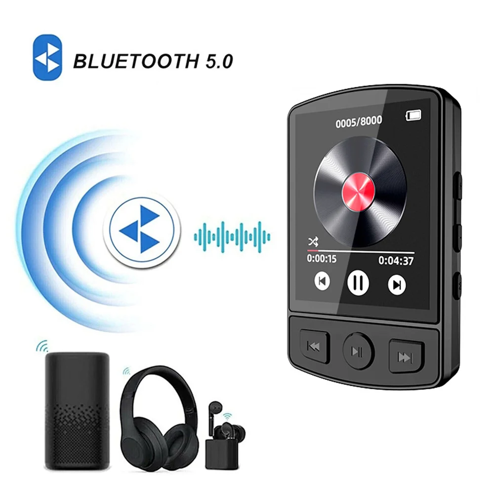 Leitor de MP3 portátil com Rádio FM, Clip Walkman, Hifi Sound, Dente Azul Compatível, Tela de 1,8 ", E-Book, Estudante, Estudante