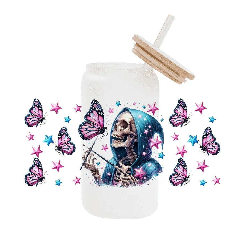 Horror Ghost Halloween For Libbey 16oz Can Glass 3D Waterproof UV DTF Coffee Can Wrap Libbey Glass Wrap
