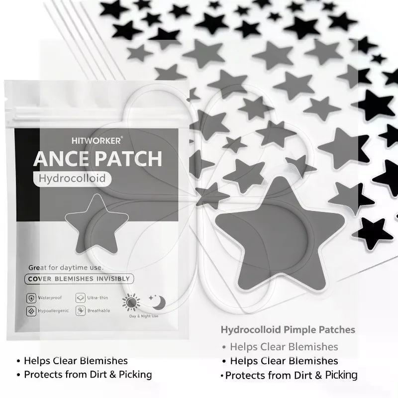 Hydrocolloid Pimple Patches Black Star Shaped Bulk Acne Healing Stickers 400/600/800Pcs for Pre-Makeup Skin Protection