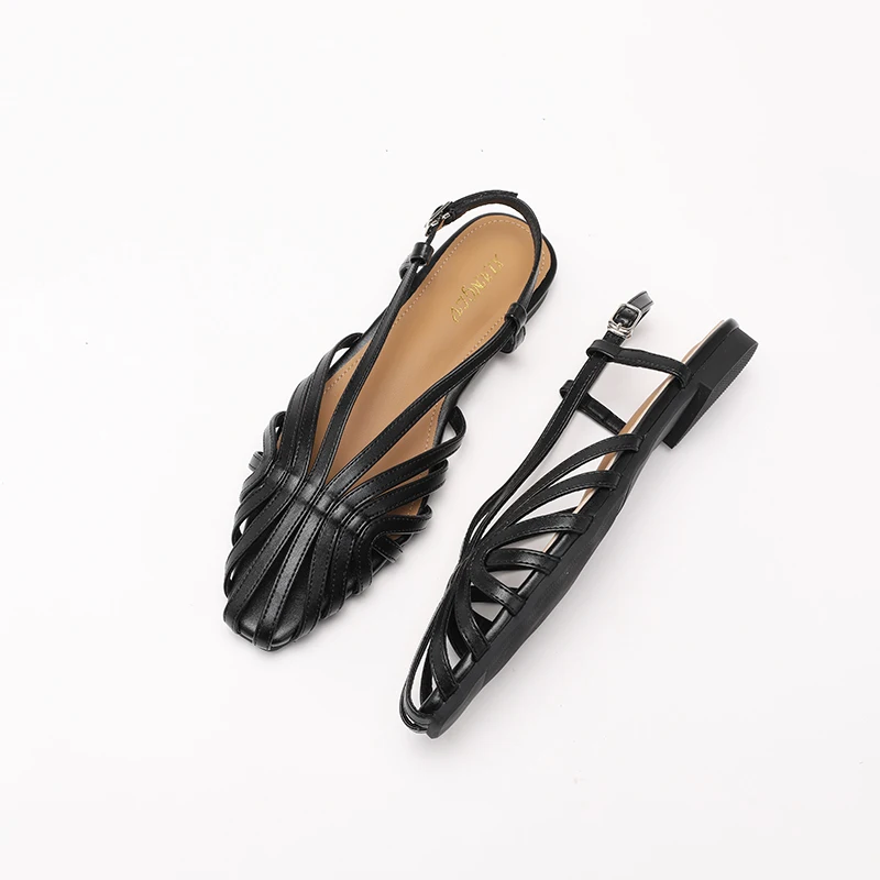 Sandalias planas de mujer de banda estrecha, de diseño, para banquetes y bodas, de verano, huecas, estilo gladiador, talla grande 43