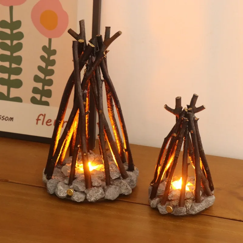 Simple Retro Home Decoration Handmade Tree Branch Shape Glowing Burning Bonfire Three-dimensional Desktop Decoration Gift