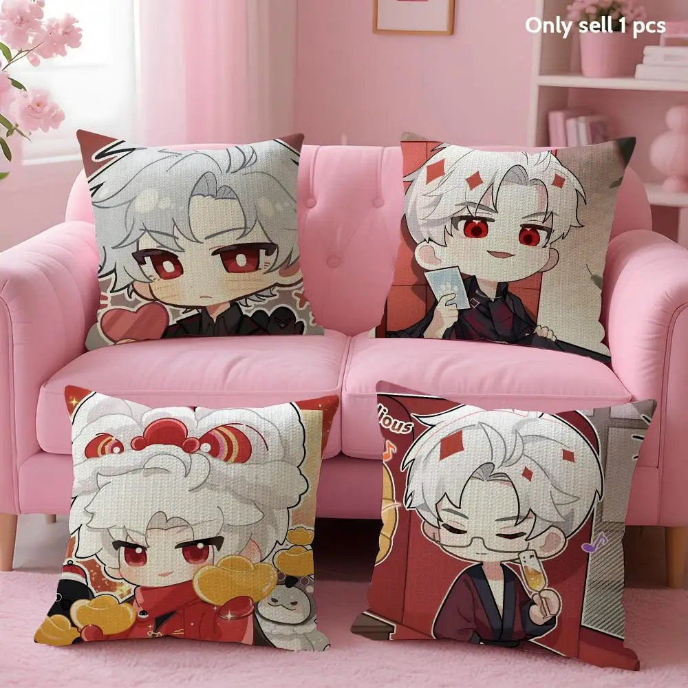Love and Deepspace Sylus chibi Cushion Cover Natural Linen Organic Fabric Double-Sided Printing Sofa Home Decor Gift Pillow Case