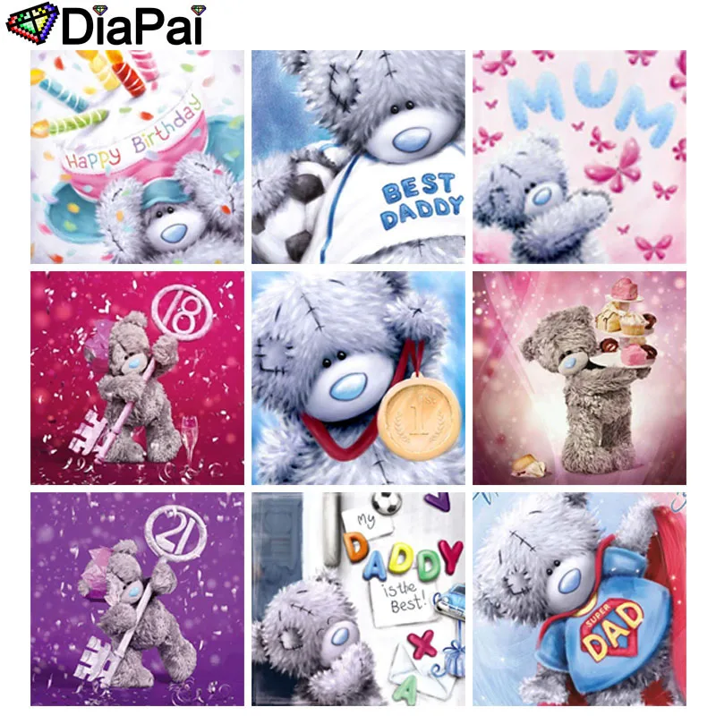 

DIAPAI 5D DIY Diamond Painting Full Square/Round Drill "Cartoon bear flower" 3D Embroidery Cross Stitch 5D Decor Gift