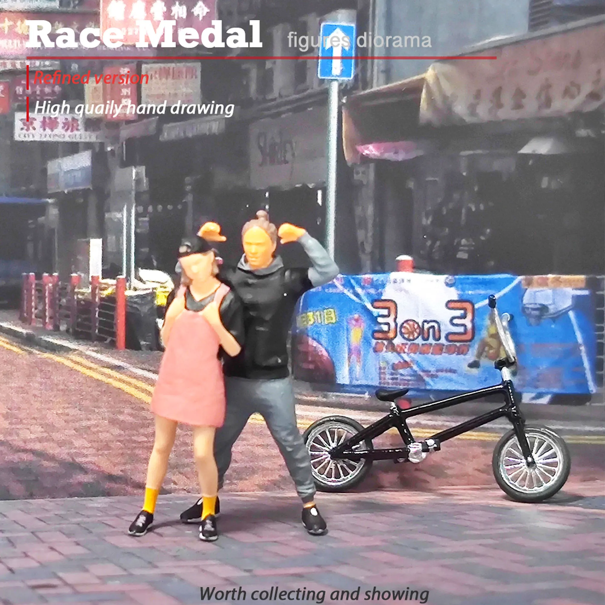 

3D printed miniature prop model 1:64 park couple date doll stunt bike couple set static place adult toy