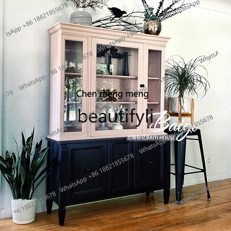 Export French solid wood wine cabinet glass door  against the wall dining side display cabinet light luxury high-end lockerH