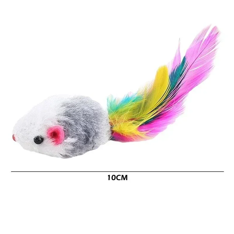 5Pcs/set  Colorful Feather Cat Toys Soft Fluff Fake Mouse Toy Cat Kitten Interactive Toys Pet Supplies Random Color