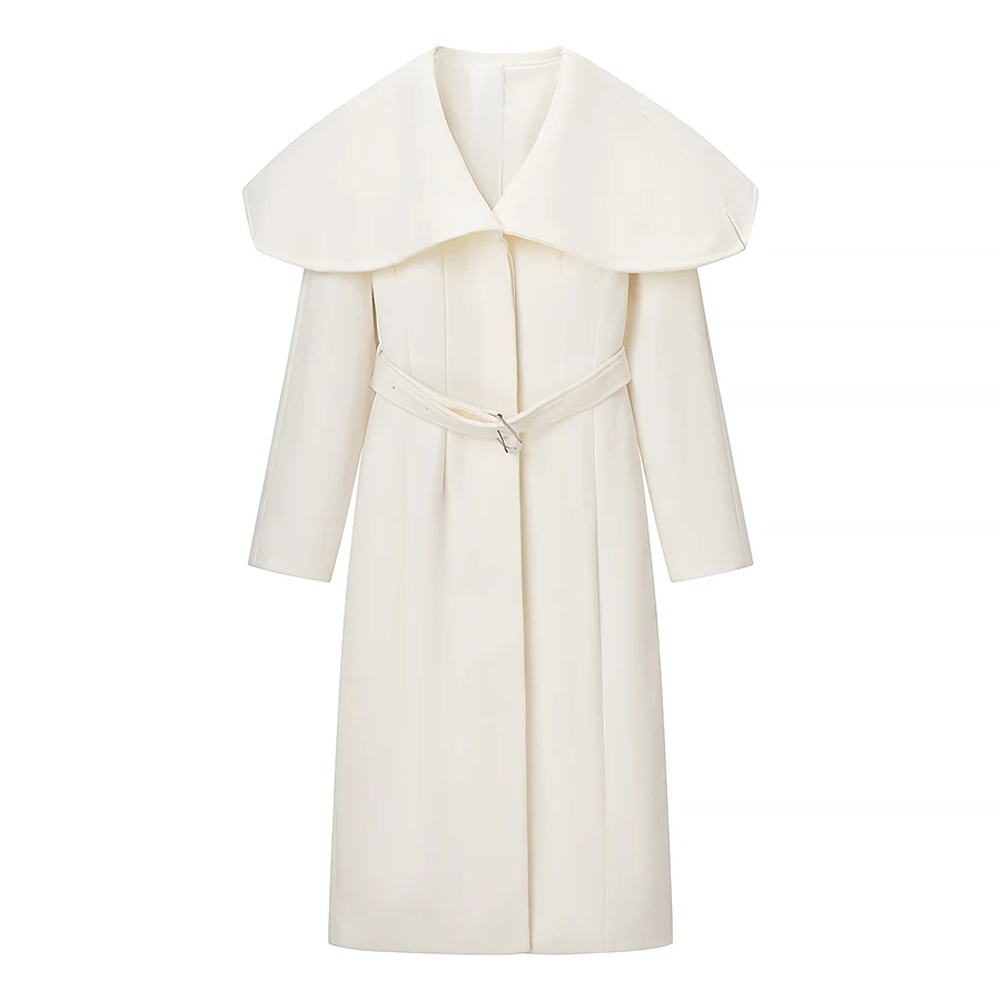 

2025 White Wool Belted Trench Coat Elegant, Fashionable, New Style, Comfortable Office Wear, Casual, Versatile, Vintage, Sensual
