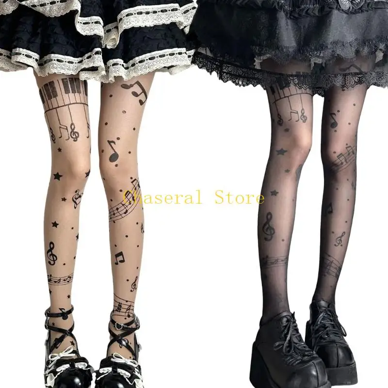 

E7CE Regenerated Fiber Tights Not Slip Designs with Music Note Patterns for Kid